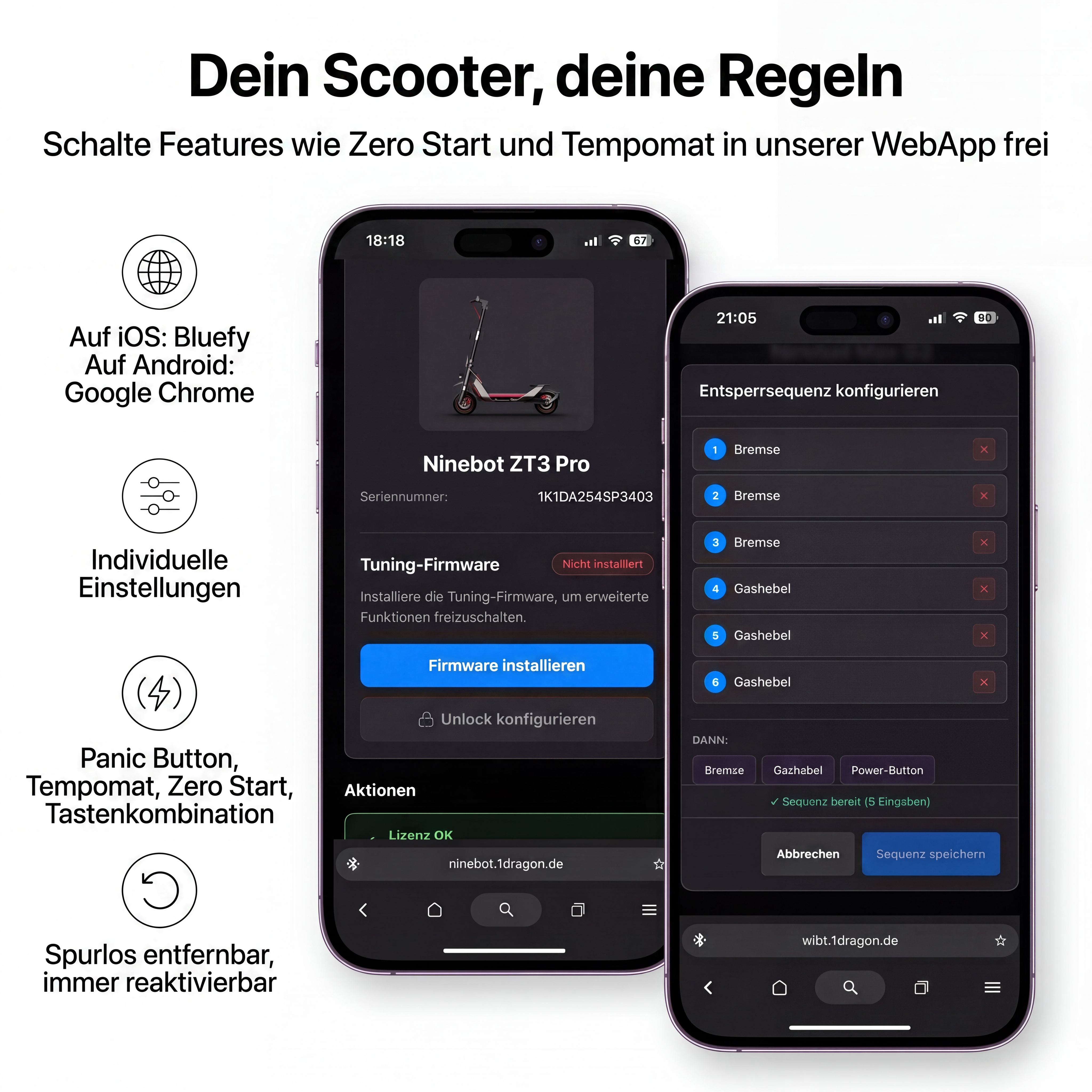 NINEBOT F3 / F3E / F3D / F3 Pro Tuning – Bis zu 35 km/h via WebApp